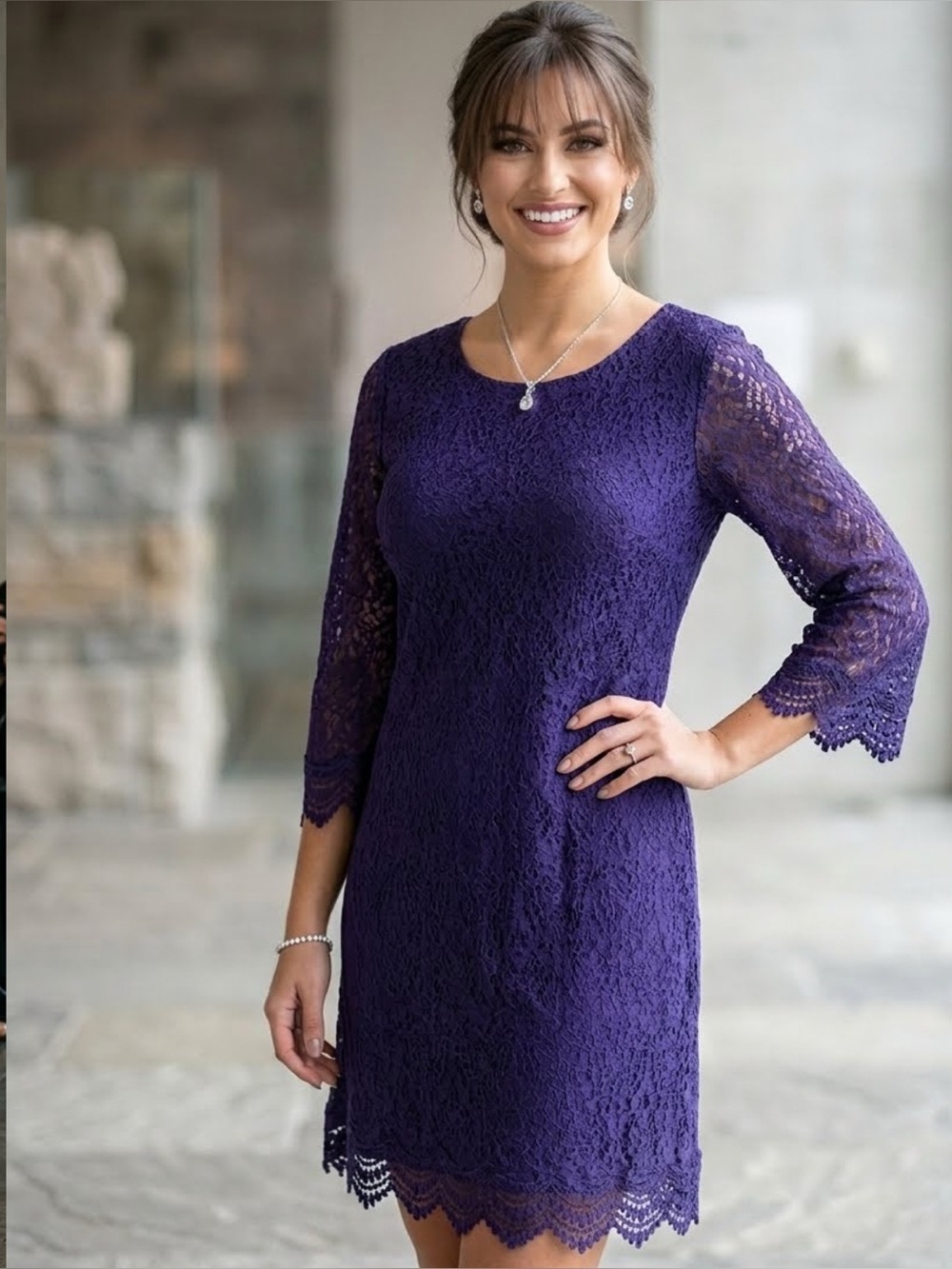 Lace Dress Violet Blue Color